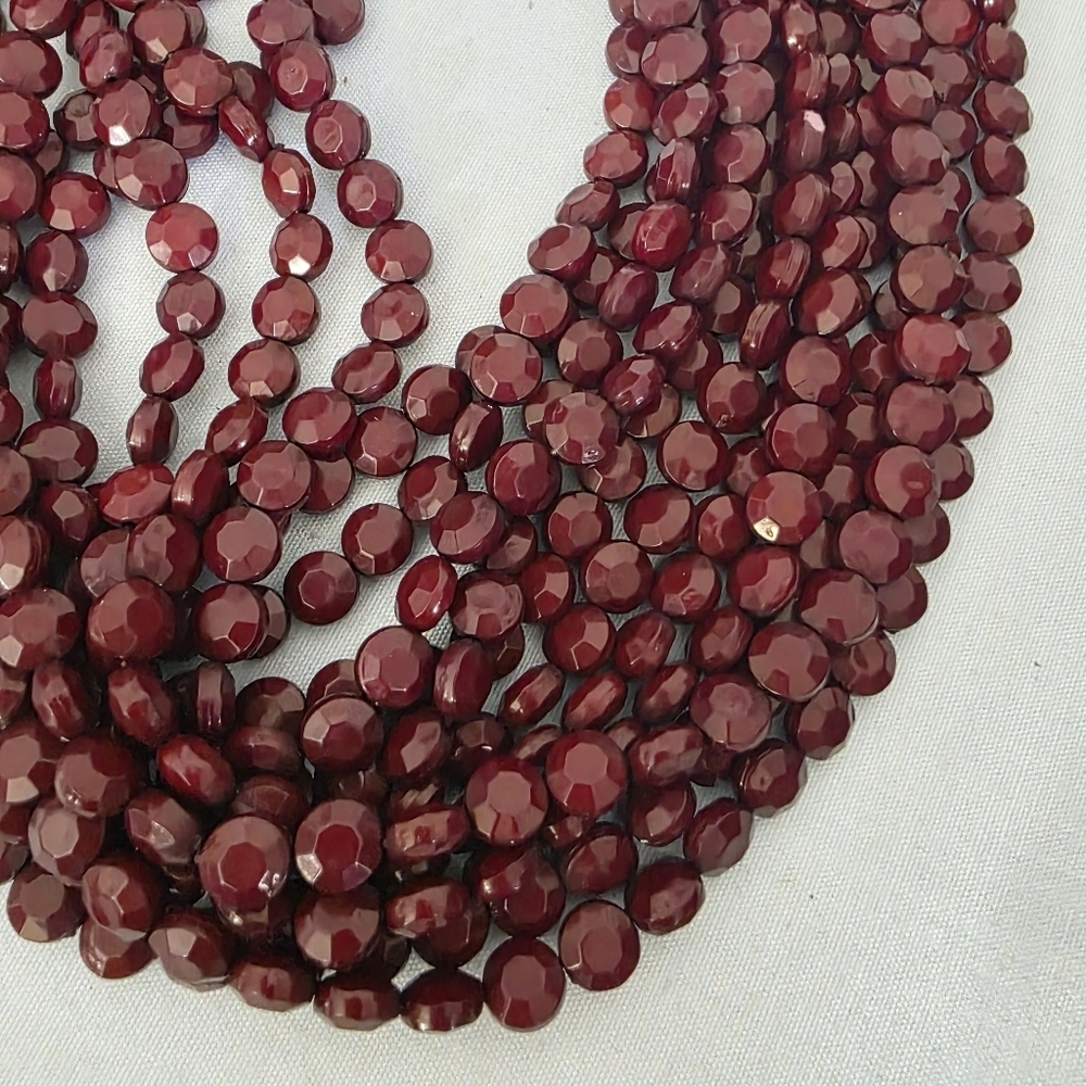 Burgundy Multi Strand Faceted Acrylic Bead Necklace and Earrings Set - Picture 6 of 15